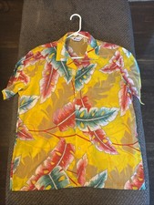 Vintage Islander Hawaiian Camp Button Up Shirt 60s 70s Tropical Trees Mens Large