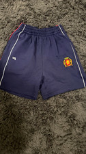 Balenciaga Men's Athletic Shorts S Cotton Elastic Waist Blue/Red Crest Logo