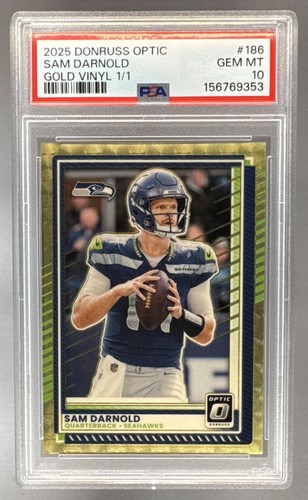 Sam Darnold 2025 Panini Donruss Optic #186 Gold Vinyl Prizm 1/1 PSA 10