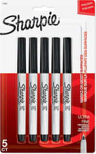 Sharpie Permanent Markers, Ultra Fine Point, Black, 5 Count - Home, School, Offi