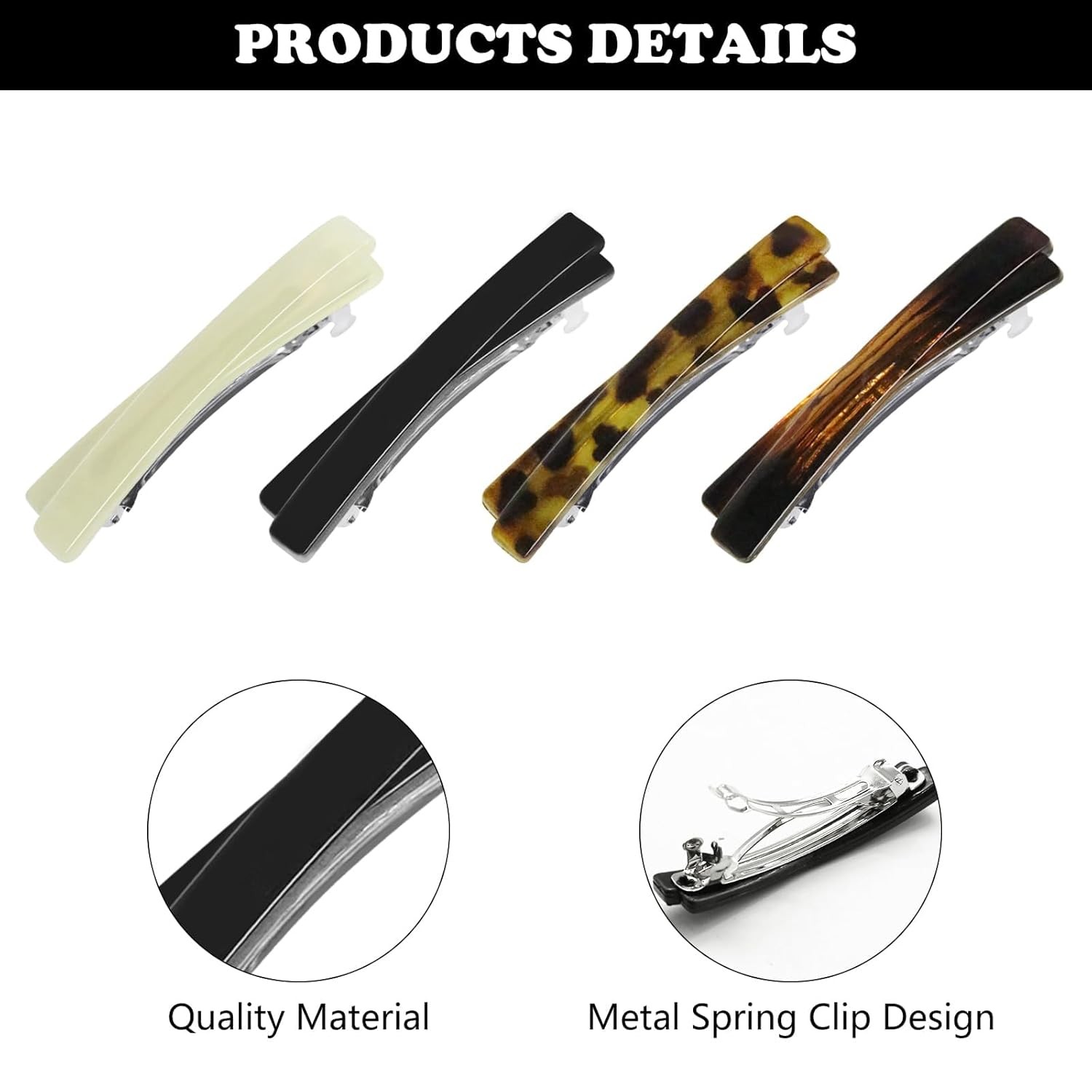 4Pcs French Barrette Hair Clips for Women Goody Barrettes Small Tortoise Shell C