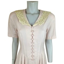 Laura Ashely Dress Womens 12 Vintage Linen Cotton Lace Peter Pan Collar Trim