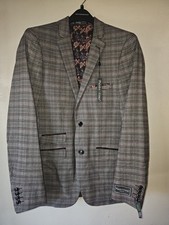 NWT Paisley  Gray Dover Notch Slim Fit Jacket Blazer Grey Burgundy Plaid 38L