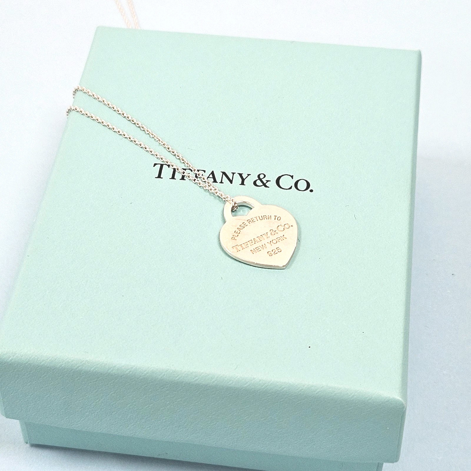 Tiffany & Co. Return To Genuine Small Heart Pendant Silver 925 Necklace Size 19