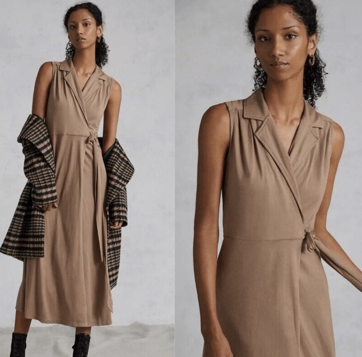 Anthropologie Wrap Maxi Shirtdress Shirt Dress Taupe Tan Porridge S NWT Small