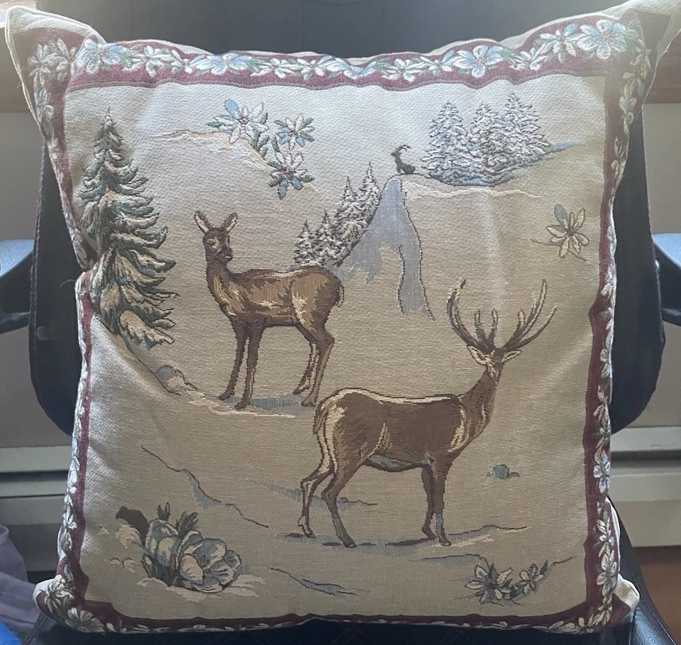 Hines of Oxford Tapestry Pillow, 2 Reindeer 18 X 18 W/Velvet Back - Image 4 of 4