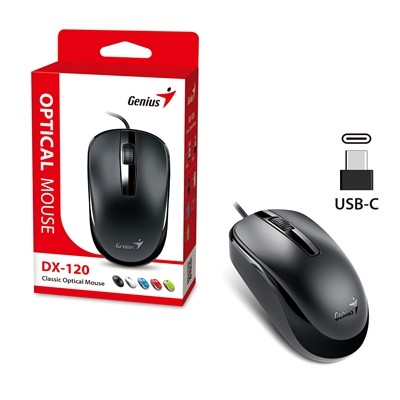 Genius Dx-120 Wired USB Type-C Plug & Play Mouse 1200 Dpi Optical Tracking 3 B