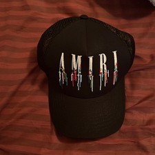 Amiri Black Paint Drip Logo Trucker Hat