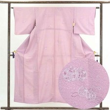 Recycled Komon Silk Kimono, Purple Tsuzumi Pattern, Lined, M