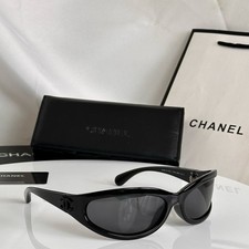 NWT CHANEL 71763 Wrap Sunglasses Black Frame Brown Tinted Lenses UV400 140mm