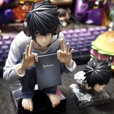 Anime Death Note L Model Figure Squatting L PVC Statue W/ 2 Head Collectible Toy