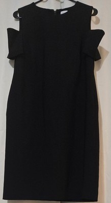 Chicos, Black Cold Shoulder Sheath Dress, Size 1, Knee Length, Board Room Chic 