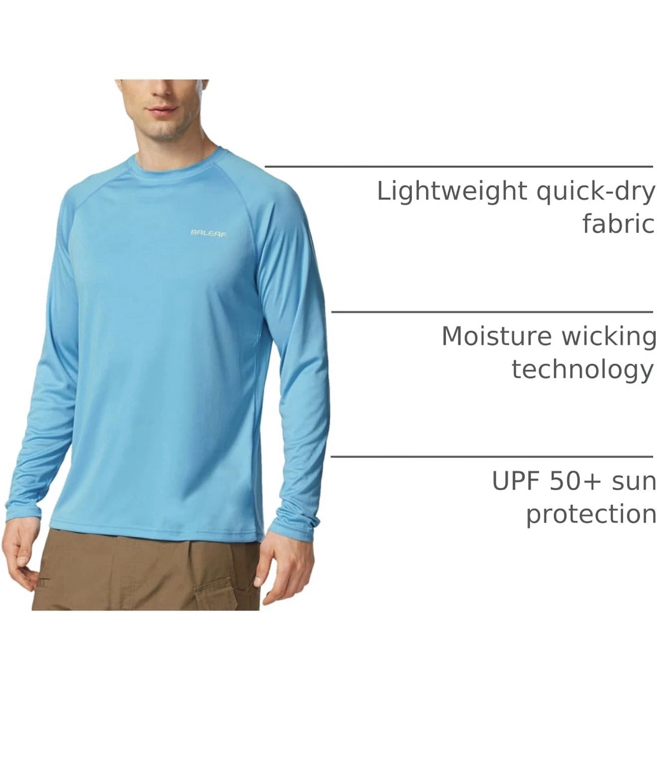 Men's Sun Protection Shirts UV SPF UPF 50 Long Sleeve Rash Guard Fishing Running