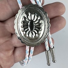 Stunning Vintage 90s Western Silver Tone Concho Bolo Tie