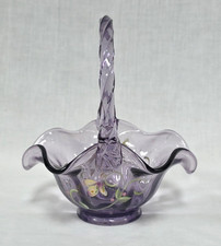 Fenton Amethyst Purple Hand Painted Basket w/ Twisted Handle, Artist Signed
