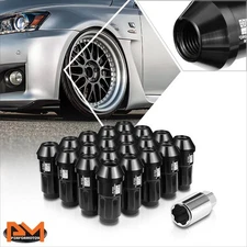 20Pcs J2 Aluminum M12x1.5 Closed End Style Bulge Acorn Lug Nuts+Extension Black