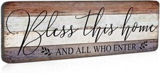 Farmhouse Family Wall Decor Rustic Wood Hanging Art - Bless This Home...