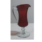 Vintage Blenko Red & Clear Glass Footed Pitcher w/ Handle 9 inch