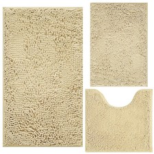 Bath Rugs Chenille 3-Piece Extra Soft and Absorbent Shag Beige Bathroom Rugs,...