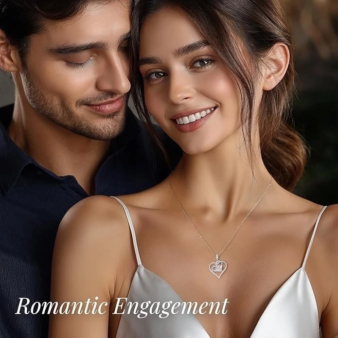 Collar Colgante Corazón Moissanita Plata 925 Chapado en Rodio Cadena Ajustable 2CT Foto 3 de 4