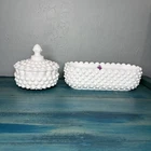 Vintage Fenton Hobnail Milk Glass 10” Oval Planter + Candy Dish With Lid MCM
