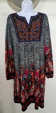 White Mark Boho Dress Womens Large Peasant Colorful Embroidered Paisley Babydoll