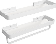 Danpoo 16-Inch White Floating Bathroom Shelves with Towel Bar