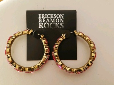 New Erickson Beamon Rocks Faceted Tonal Pink Swarovski Crystals Hoop Earrings