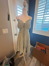 SHEIN Curve Tie Front Ruffle Trim Tiered Babydoll Dress Light Blue 4XL