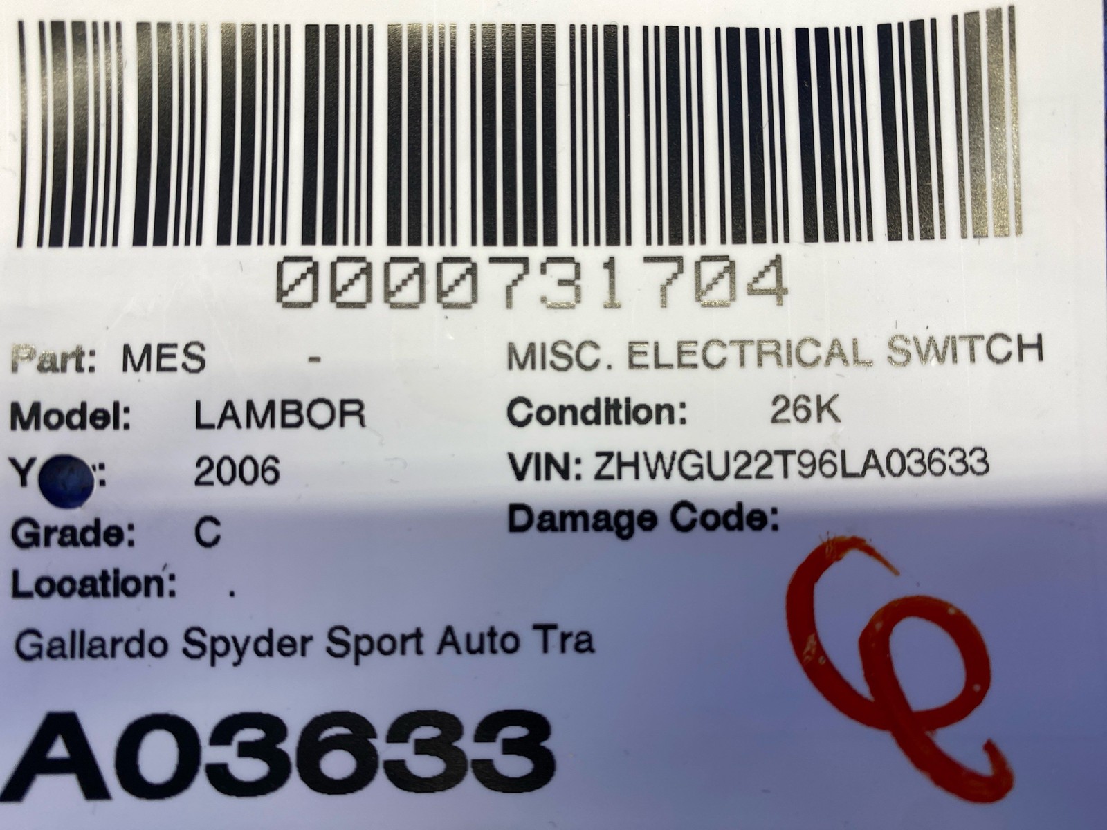 2006 - 2008 Lamborghini Gallardo LP520-4 Oem Auto Traction Control Switch Panel