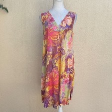 Sleeveless tropical floral purple green pink nylon lingerie mini dress