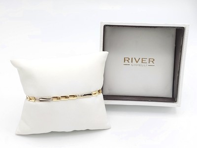 Pulsera De Mujer Hecha De Oro Amarillo Y Blanco 18kt. Cierre A Mosquetón