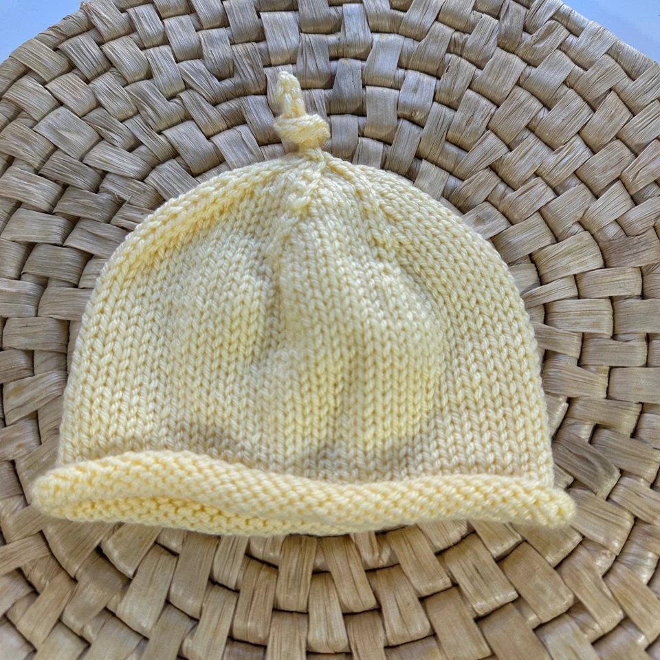 Sombrero tejido bebé recién nacido amarillo nudo gorro cálido acogedor bebé niño pequeño Foto 2 de 4