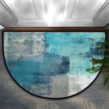 Half Round Door Mat Modern Teal Turquoise 24x36 Inch Non-Slip Entryway Rug Art