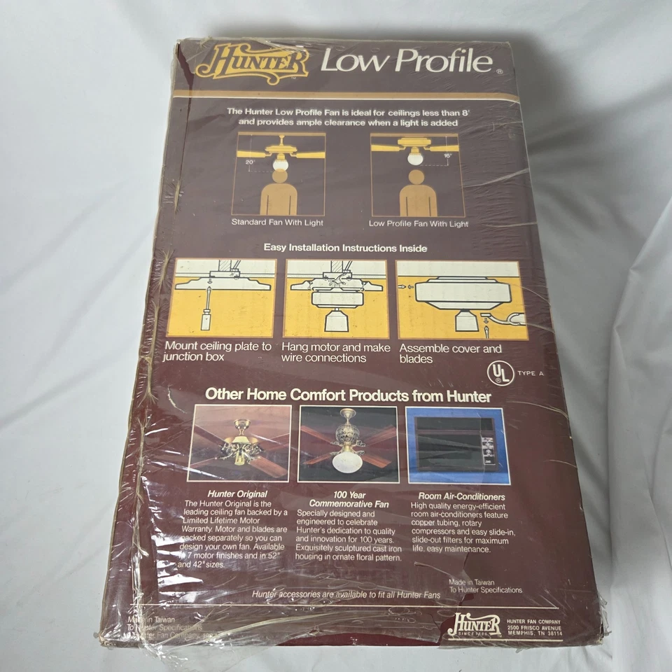 Vintage 1987 Hunter Original 42" Low Profile Ceiling Fan Antique Brass #22422 - Image 4 of 4