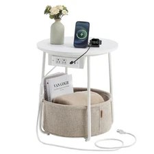 LILEA Collection - Side Table with Charging Station, Round End Table with Fab...