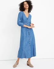 Madewell Denim Pieced-Waist Midi Dress in Mariden Wash Sz 00 Cotton Tencel