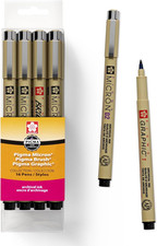 SAKURA Pigma Micron Fineline Ass'T Point Sizes, Archival All Black Ink, 16 PK 50