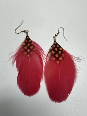 Vintage Red Feather Earrings Dangle Drop Boho Statement Jewelry