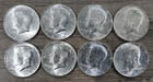 1964 JFK Kennedy Half Dollar-90% Silver Lot of 8, Uncirculated, + 1 silver round