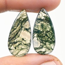 15.10Cts Natural Moss Agate Cabochon loose Gemstone Pear Pair 11x24x3mm