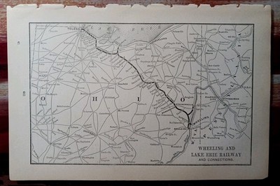 1892 antike Eisenbahnkarte RAD & LAKE ERIE EISENBAHN alle Zugstreckenlinien 
