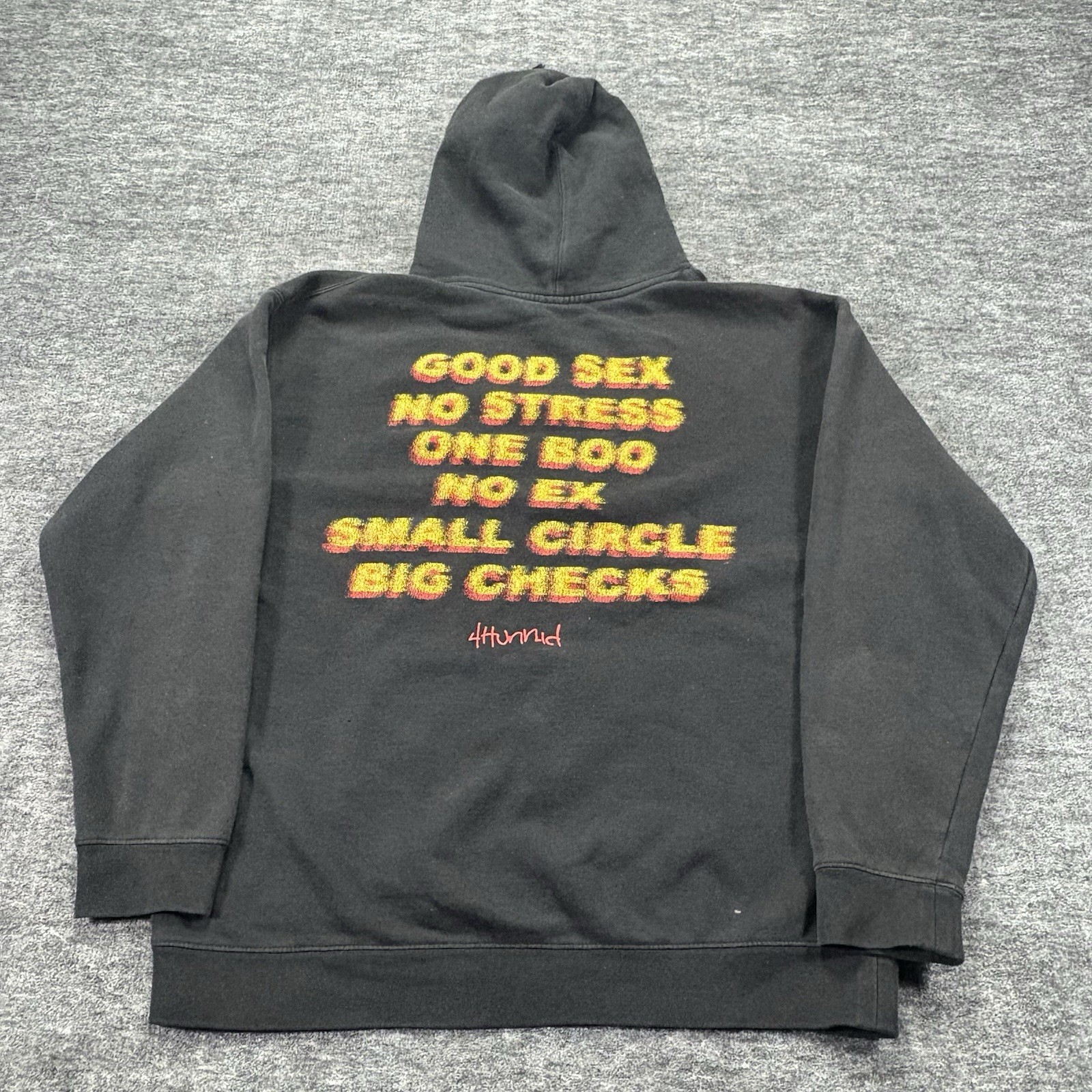 4Hunnid Hoodie Men’s M/L Black Graphic Good Sex No Stress Streetwear Pullover