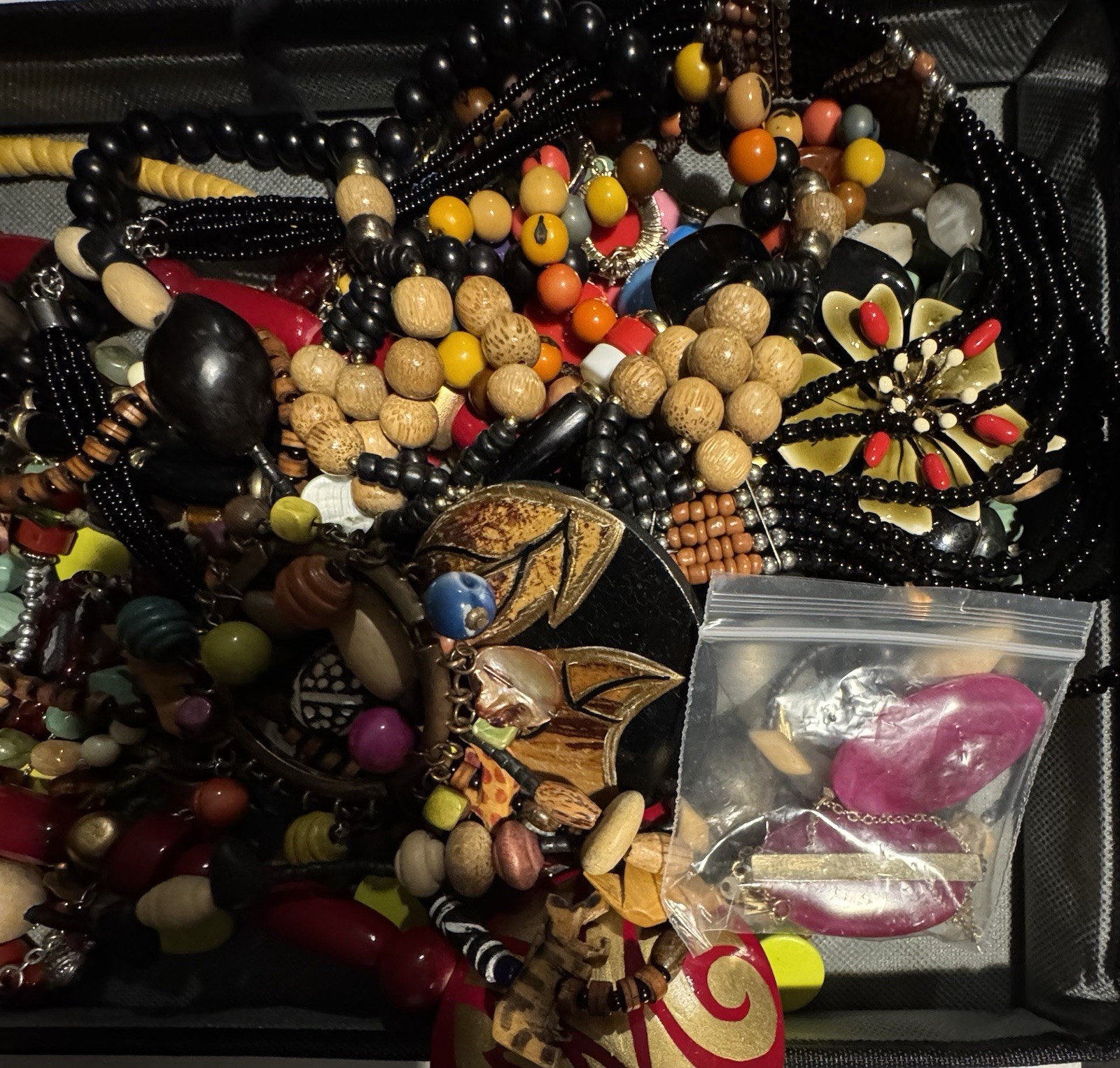 Colorful Vintage Mixed Unique Necklaces Lot of 15 Glass Stone Wood Beads Boho