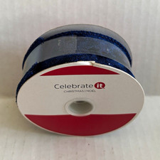 Celebrate It Wire-Edged Blue velvet Christmas Ribbon 1 1/2" x 25 ft