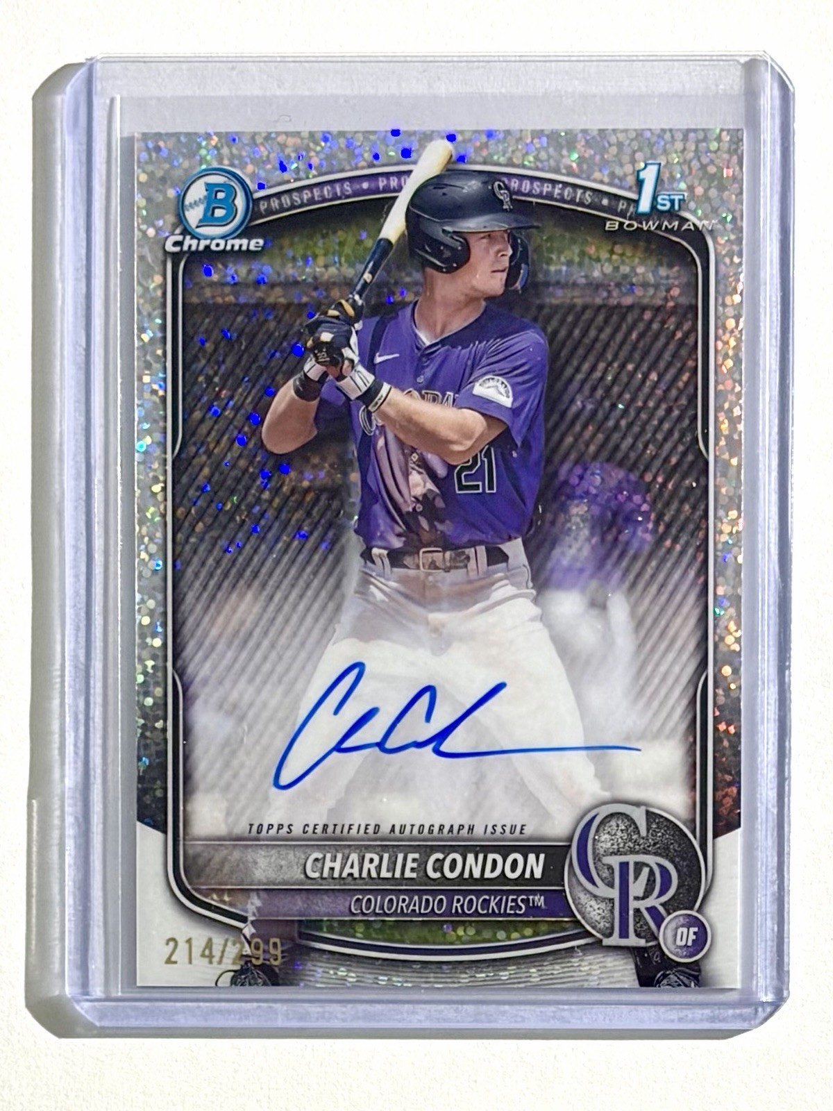 Charlie Condon 2025 Bowman Chrome 1st Speckle Auto /299 Rockies CPA-CC