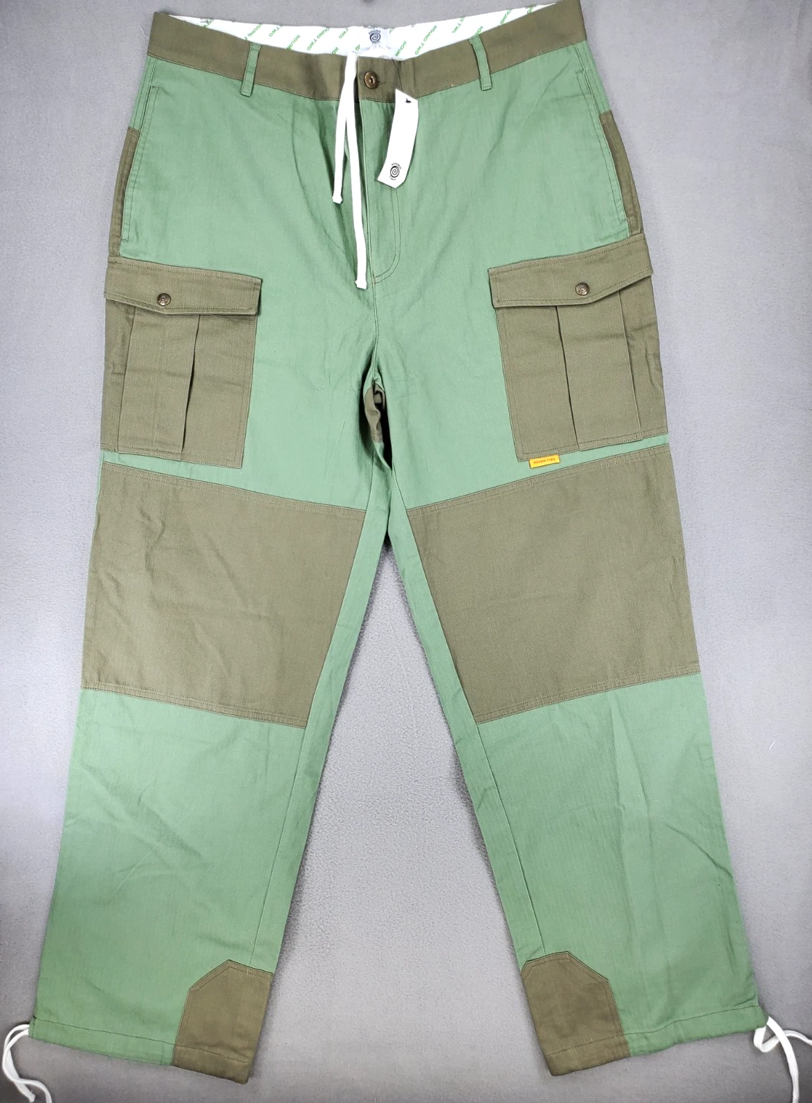 NEW Round Two Hiking Pants Size 38 Green Army Cargo Sean Wotherspoon Drawstring