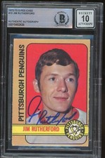Jim Rutherford Signed 1972-73 O-Pee-Chee Rookie Card #15 OPC Red Wings BAS Slab