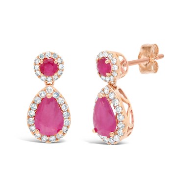 Rubinbirne & runde Ohrringe mit Diamantakzent in Roségold