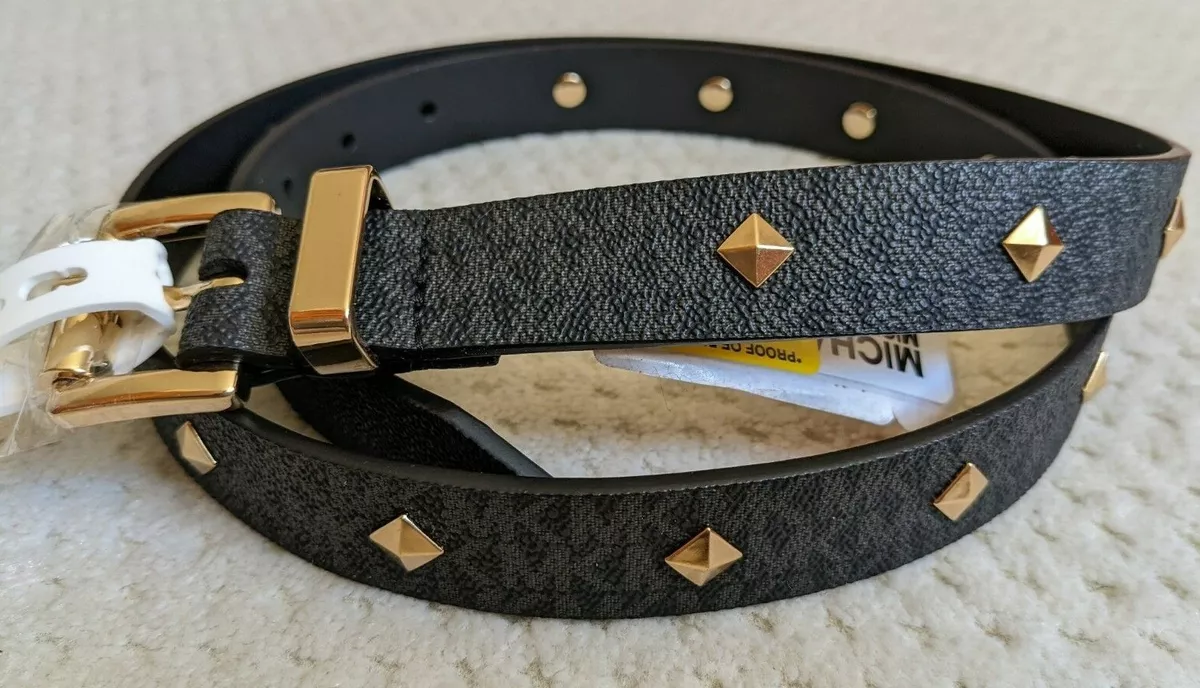 Gold Pyramid Belt Womens Black Genuine Leather Studded Leather 